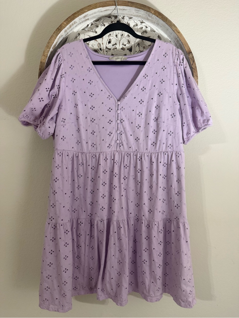 LOFT Lavender Eyelet Tiered Mini Dress